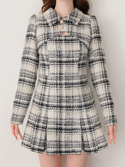 【SALE】Fake layered roving check mini onepiece(eme10794)