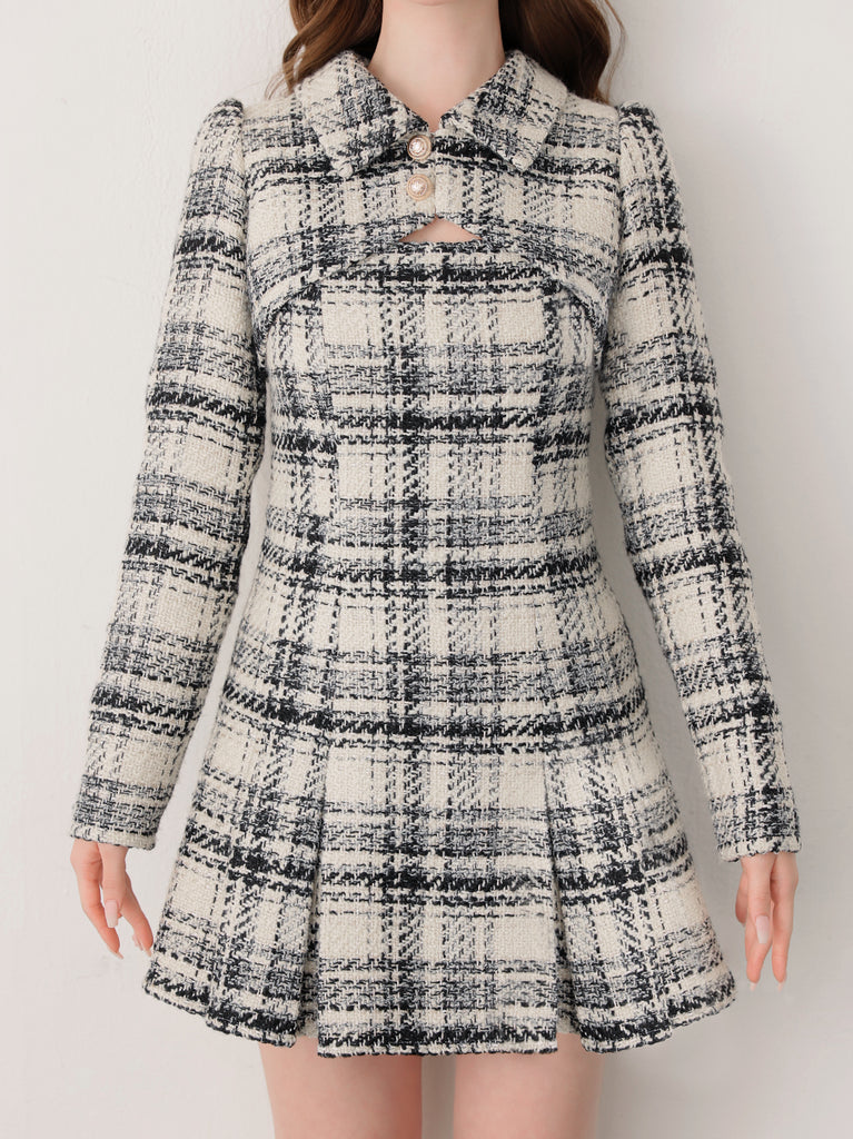 【SALE】Fake layered roving check mini onepiece(eme10794)