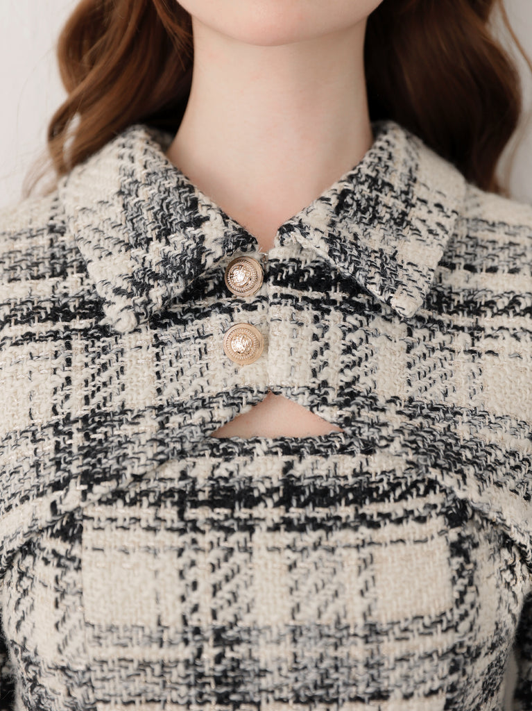 【SALE】Fake layered roving check mini onepiece(eme10794)