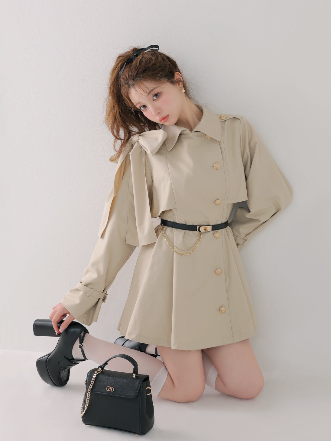 エムミーエメ エムエメ ♡ クラシックリボントレンチコート フリーサイズ Classic ribbon mini trench coat(eme10796) – M me eme