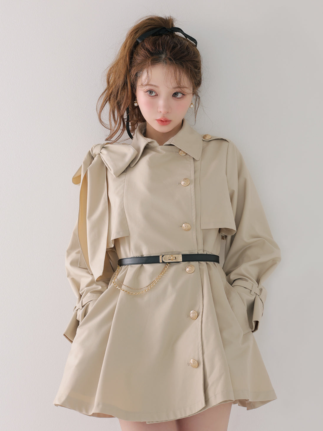 エムミーエメ エムエメ ♡ クラシックリボントレンチコート フリーサイズ Classic ribbon mini trench coat(eme10796) – M me eme