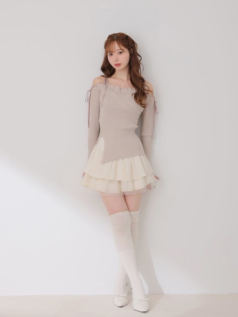 【Pre Order】Plume chiffon tiered mini skirt(eme10798)