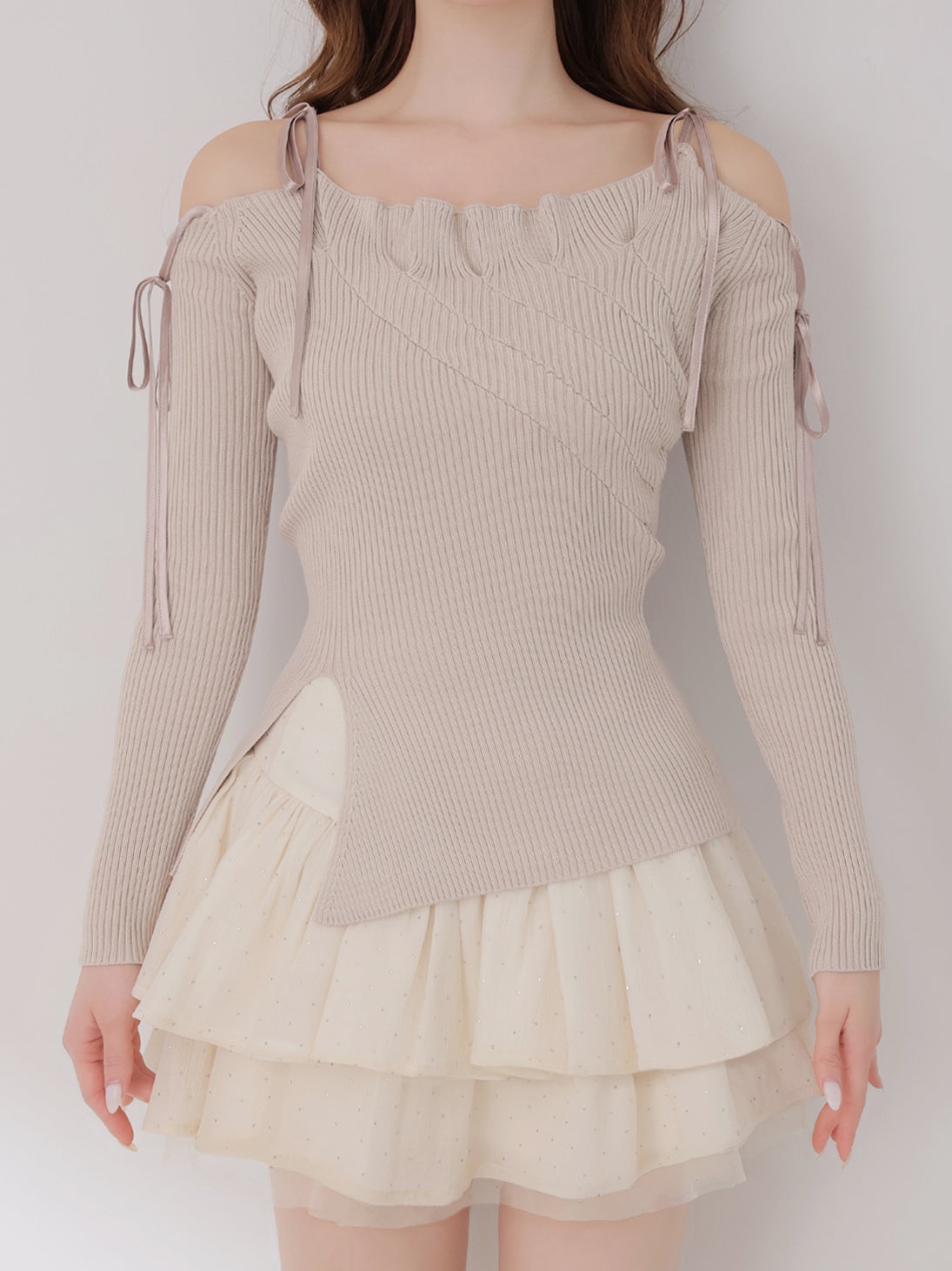 m me eme バストタックフェミニンニットトップス Bust tuck feminine knit tops(eme10797) – M me eme
