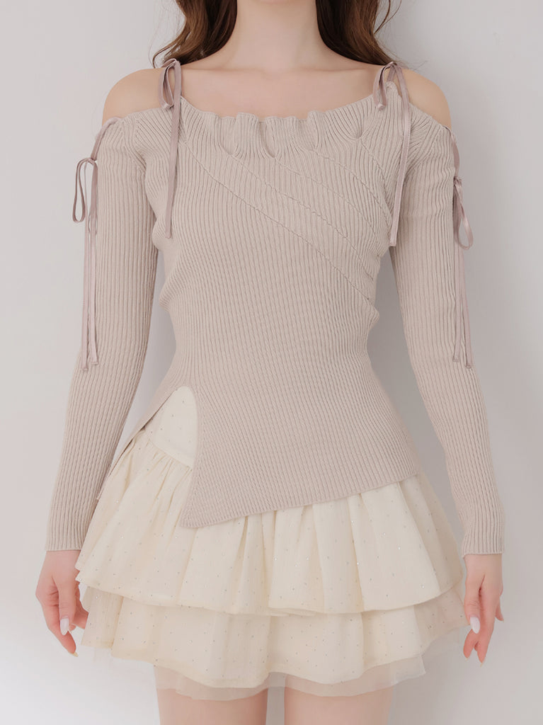 Bust tuck feminine knit tops(eme10797)