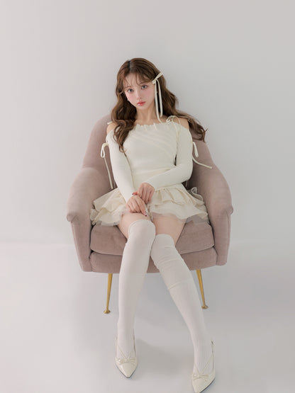 Bust tuck feminine knit tops(eme10797)