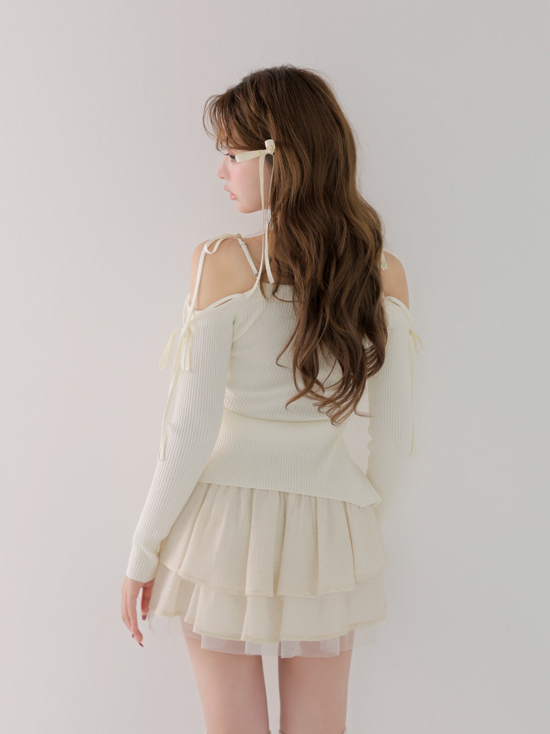 Bust tuck feminine knit tops(eme10797)