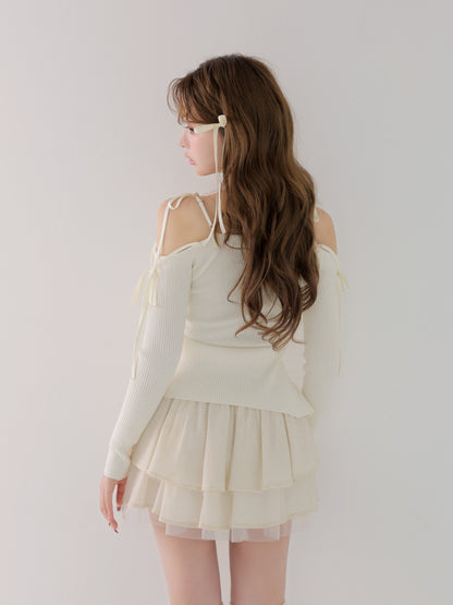 Bust tuck feminine knit tops(eme10797)