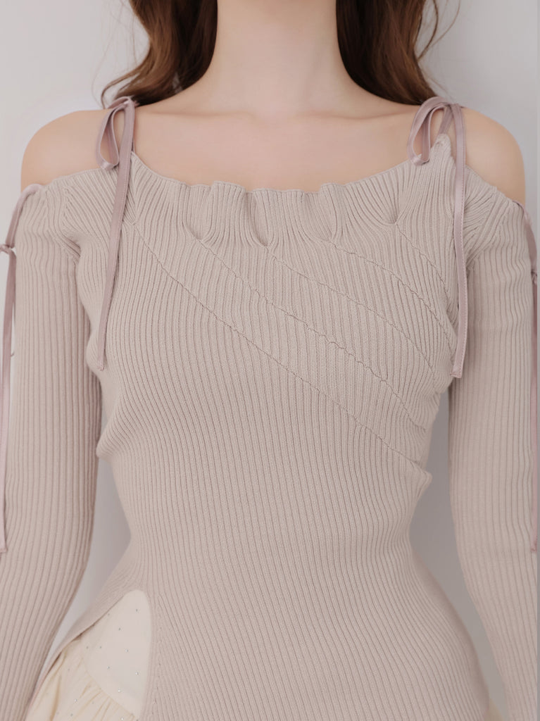 Bust tuck feminine knit tops(eme10797)