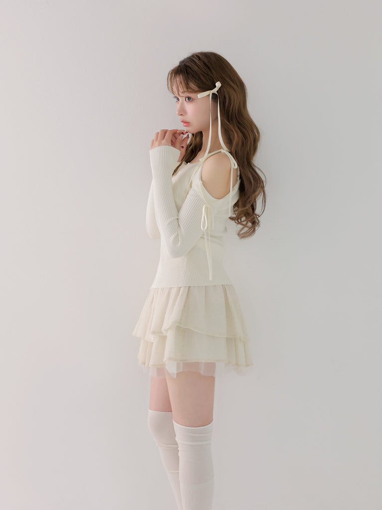 Bust tuck feminine knit tops(eme10797)