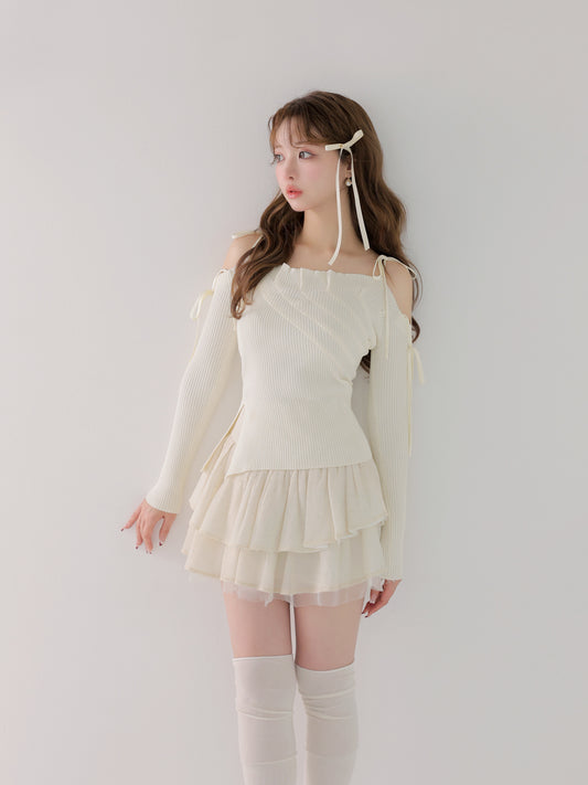 Bust tuck feminine knit tops(eme10797)