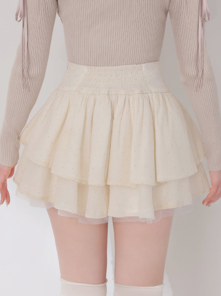 【Pre Order】Plume chiffon tiered mini skirt(eme10798)