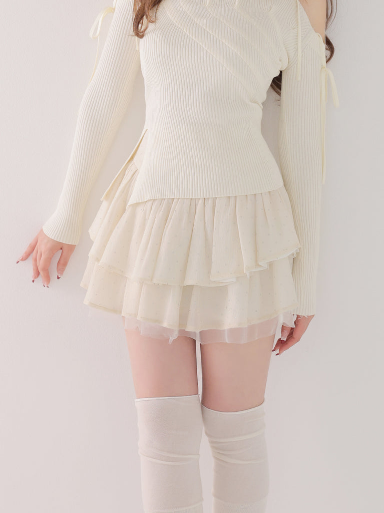 【Pre Order】Plume chiffon tiered mini skirt(eme10798)