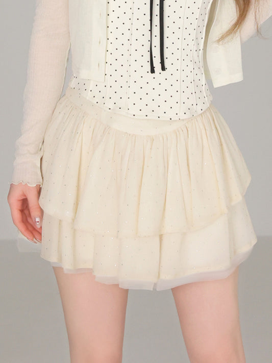 Plume chiffon tiered mini skirt(eme10798)