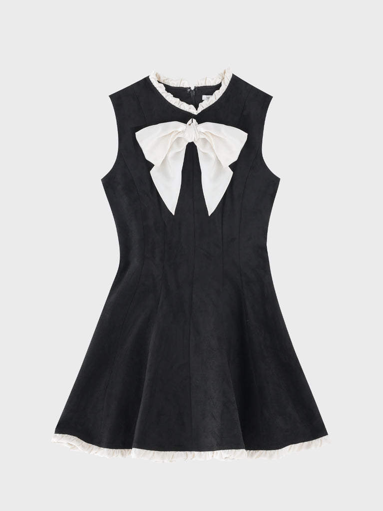 Ribbon suede flare onepiece(eme10804)