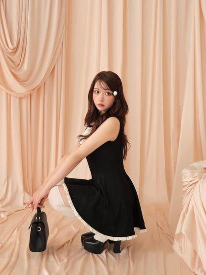 Ribbon suede flare onepiece(eme10804)