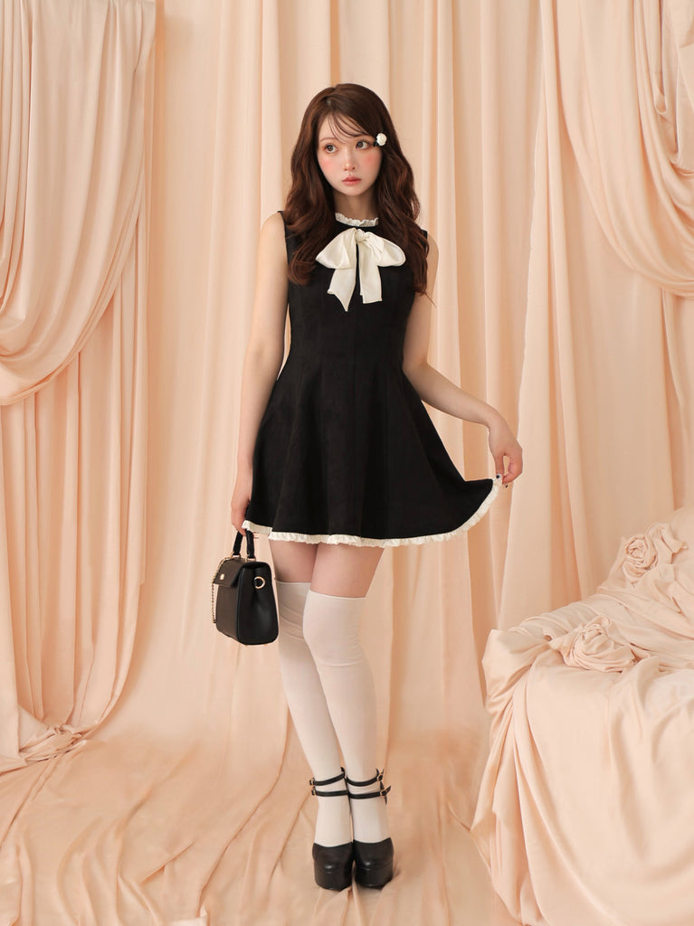 Ribbon suede flare onepiece(eme10804)