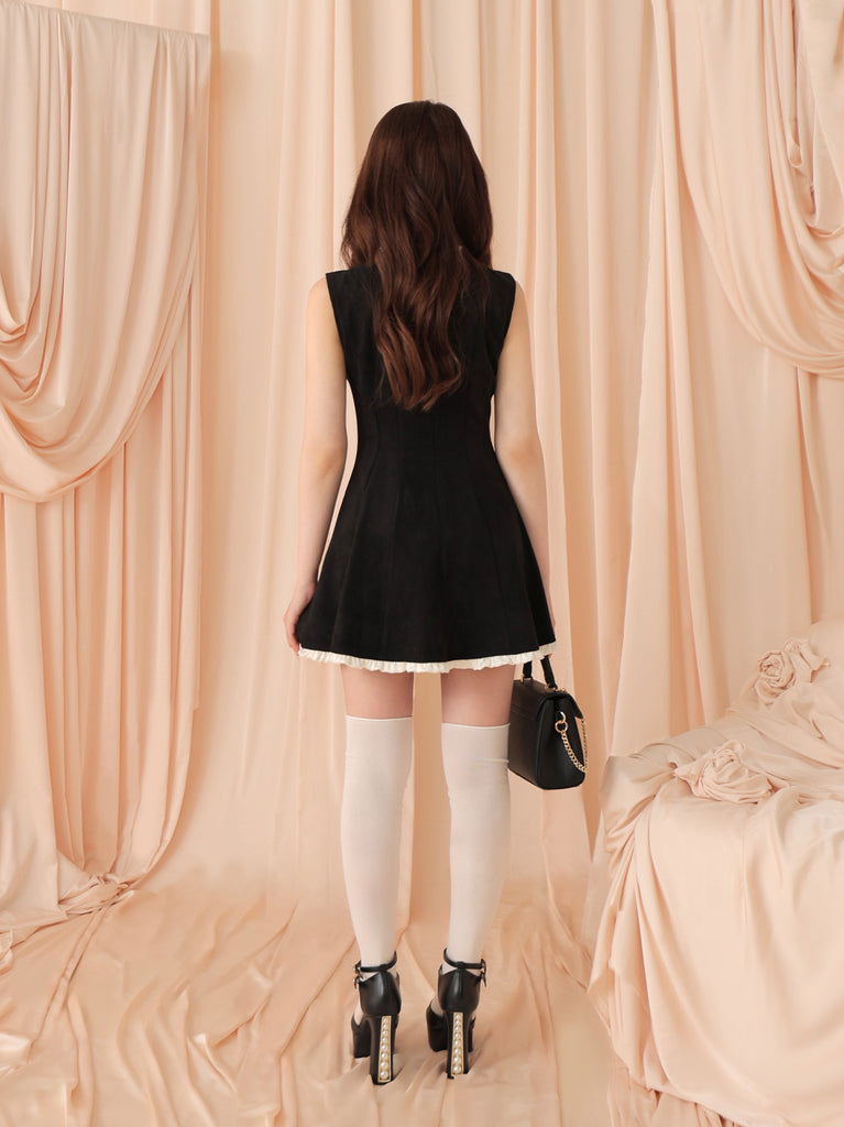 Ribbon suede flare onepiece(eme10804)