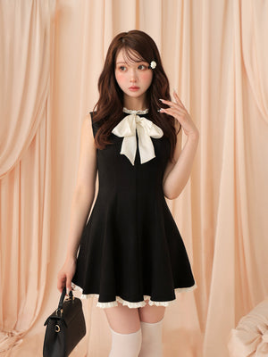 Ribbon suede flare onepiece(eme10804)