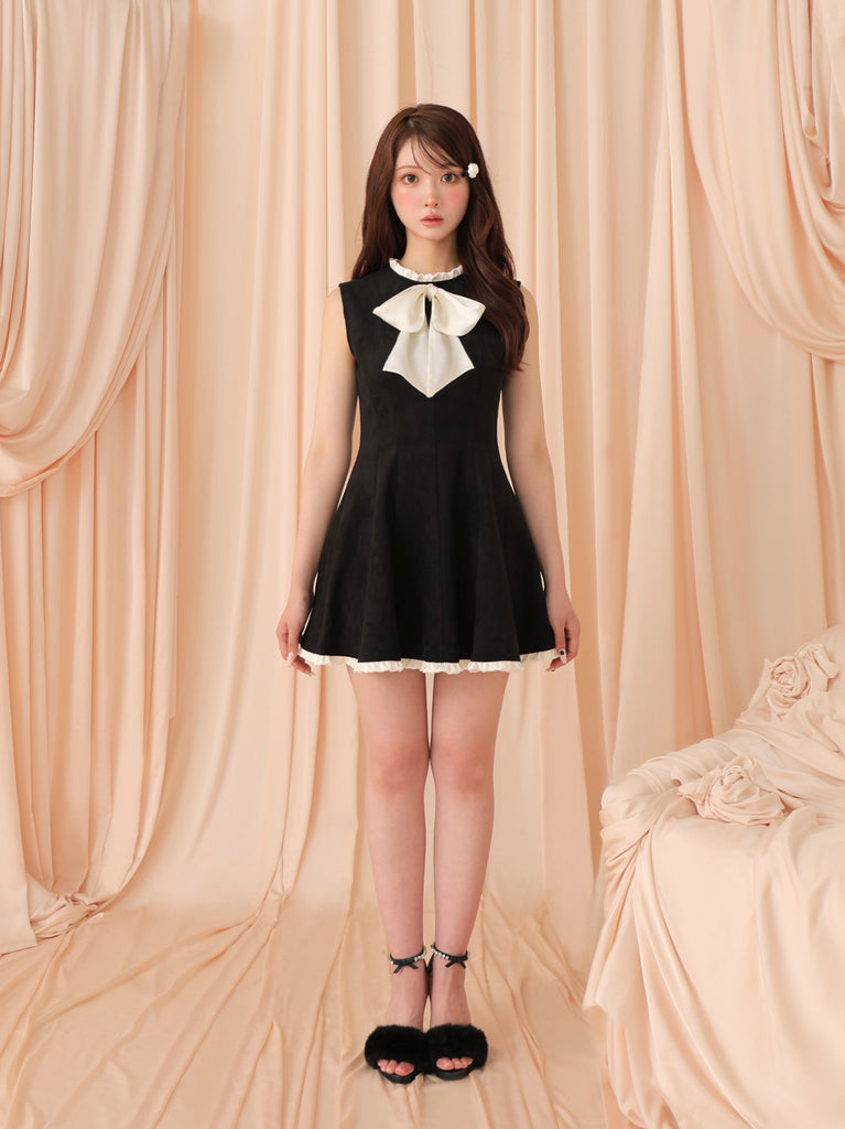 Ribbon suede flare onepiece(eme10804)