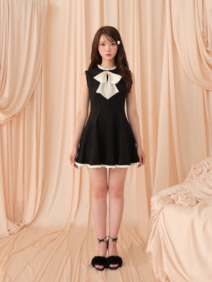 Ribbon suede flare onepiece(eme10804)