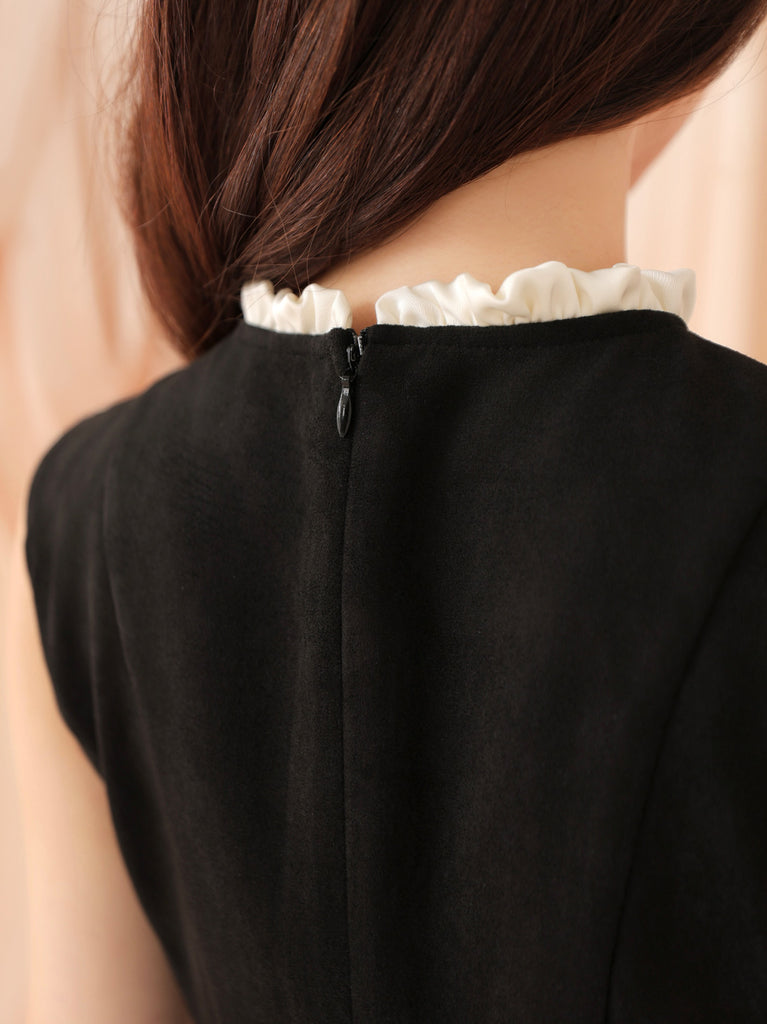 Ribbon suede flare onepiece(eme10804)