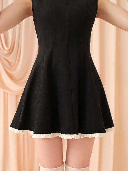 Ribbon suede flare onepiece(eme10804)