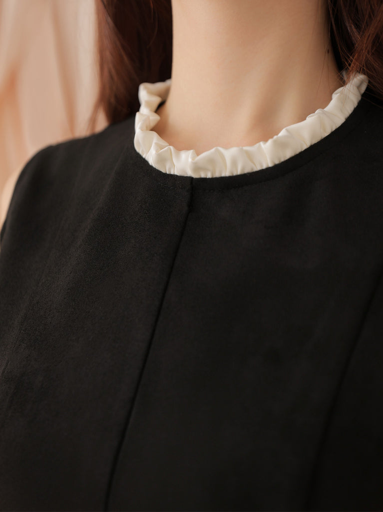 Ribbon suede flare onepiece(eme10804)