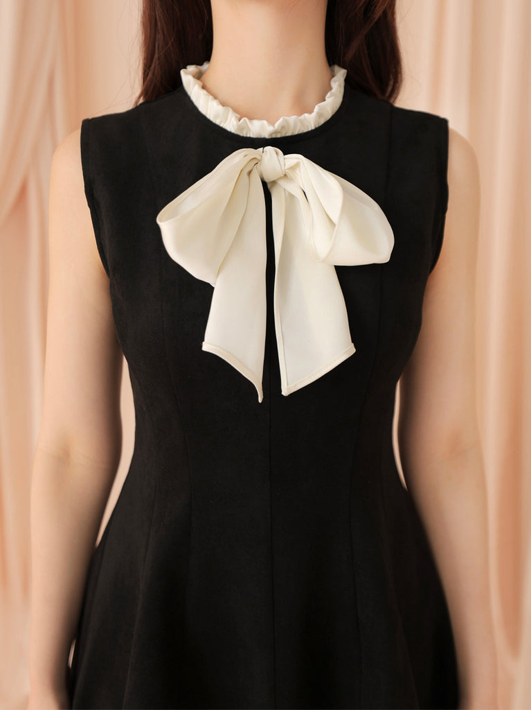 Ribbon suede flare onepiece(eme10804)