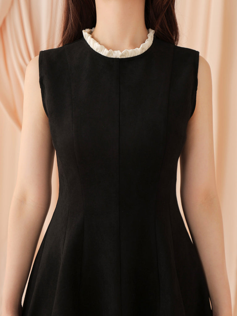 Ribbon suede flare onepiece(eme10804)