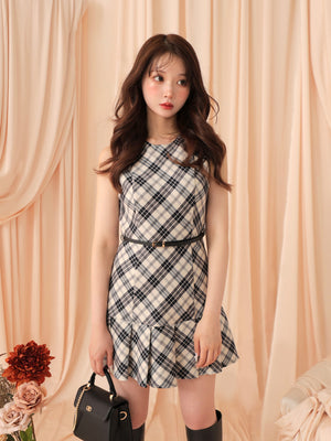 Check pleated mini onepiece(eme10805)