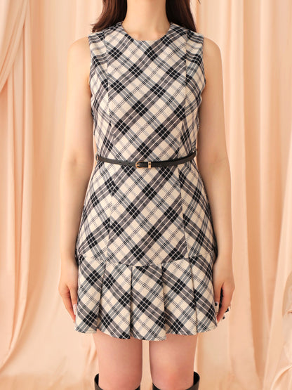 Check pleated mini onepiece(eme10805)
