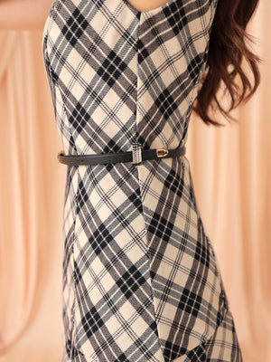 Check pleated mini onepiece(eme10805)