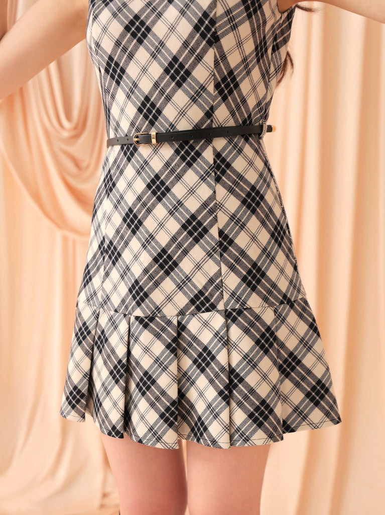 Check pleated mini onepiece(eme10805)
