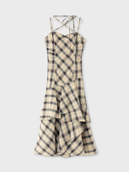 Check asymmetrical camisole onepiece(eme10807)