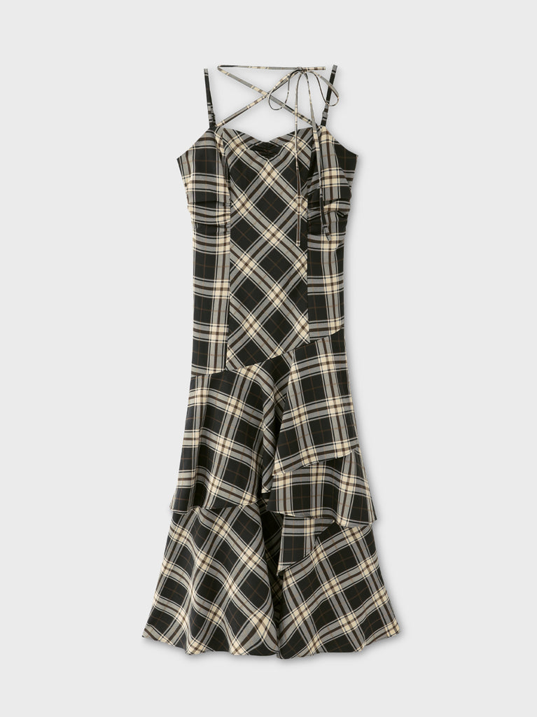 Check asymmetrical camisole onepiece(eme10807)