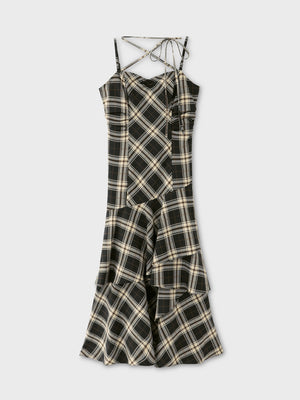 Check asymmetrical camisole onepiece(eme10807)