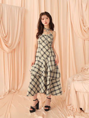 Check asymmetrical camisole onepiece(eme10807)