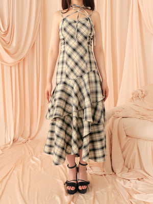 Check asymmetrical camisole onepiece(eme10807)