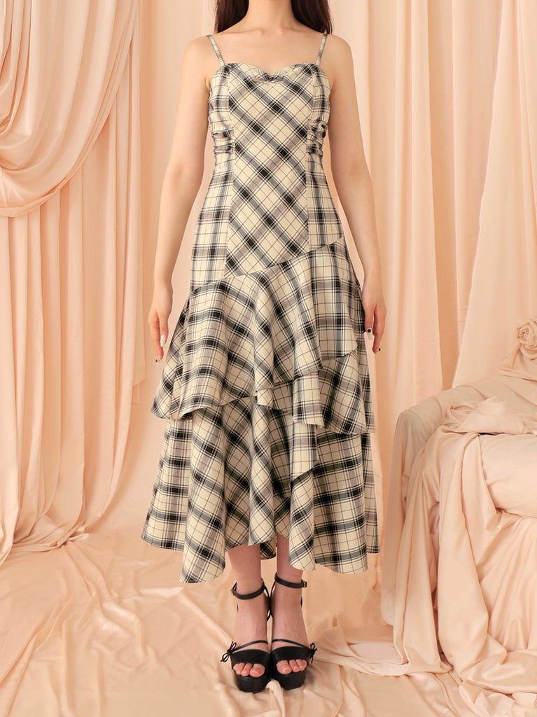 Check asymmetrical camisole onepiece(eme10807)