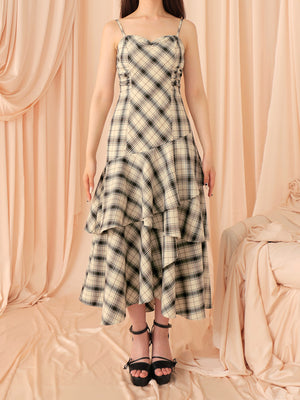 Check asymmetrical camisole onepiece(eme10807)