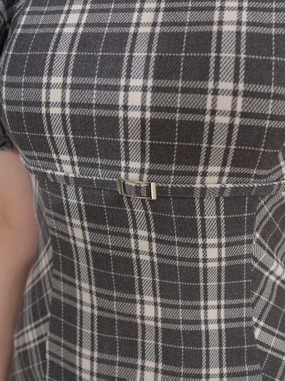 Off shoulder check frill onepiece(eme10808)