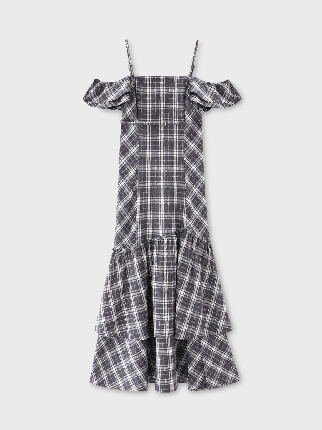 Off shoulder check frill onepiece(eme10808)