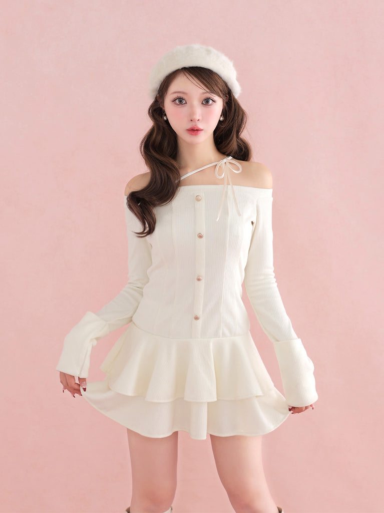 【Pre Order】Ribbon strap tiered frill mini onepiece(eme10811)