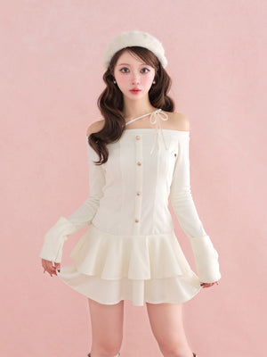 【Pre Order】Ribbon strap tiered frill mini onepiece(eme10811)