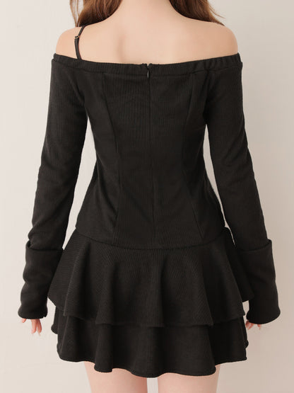 【Pre Order】Ribbon strap tiered frill mini onepiece(eme10811)