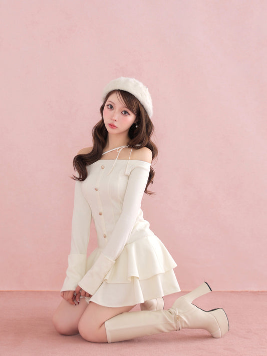 【Pre Order】Ribbon strap tiered frill mini onepiece(eme10811)