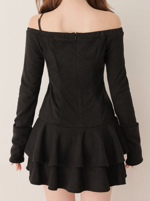 【Pre Order】Ribbon strap tiered frill mini onepiece(eme10811)