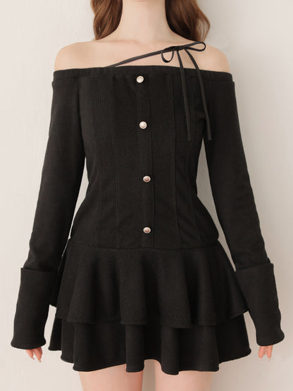 【Pre Order】Ribbon strap tiered frill mini onepiece(eme10811)
