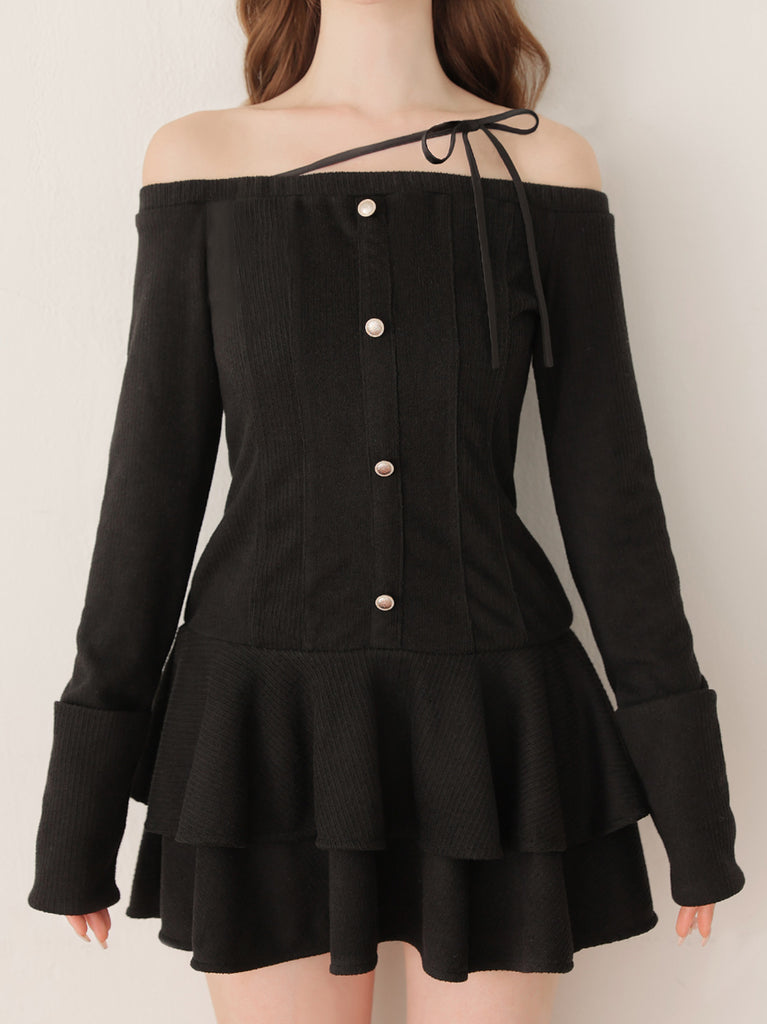 【Pre Order】Ribbon strap tiered frill mini onepiece(eme10811)