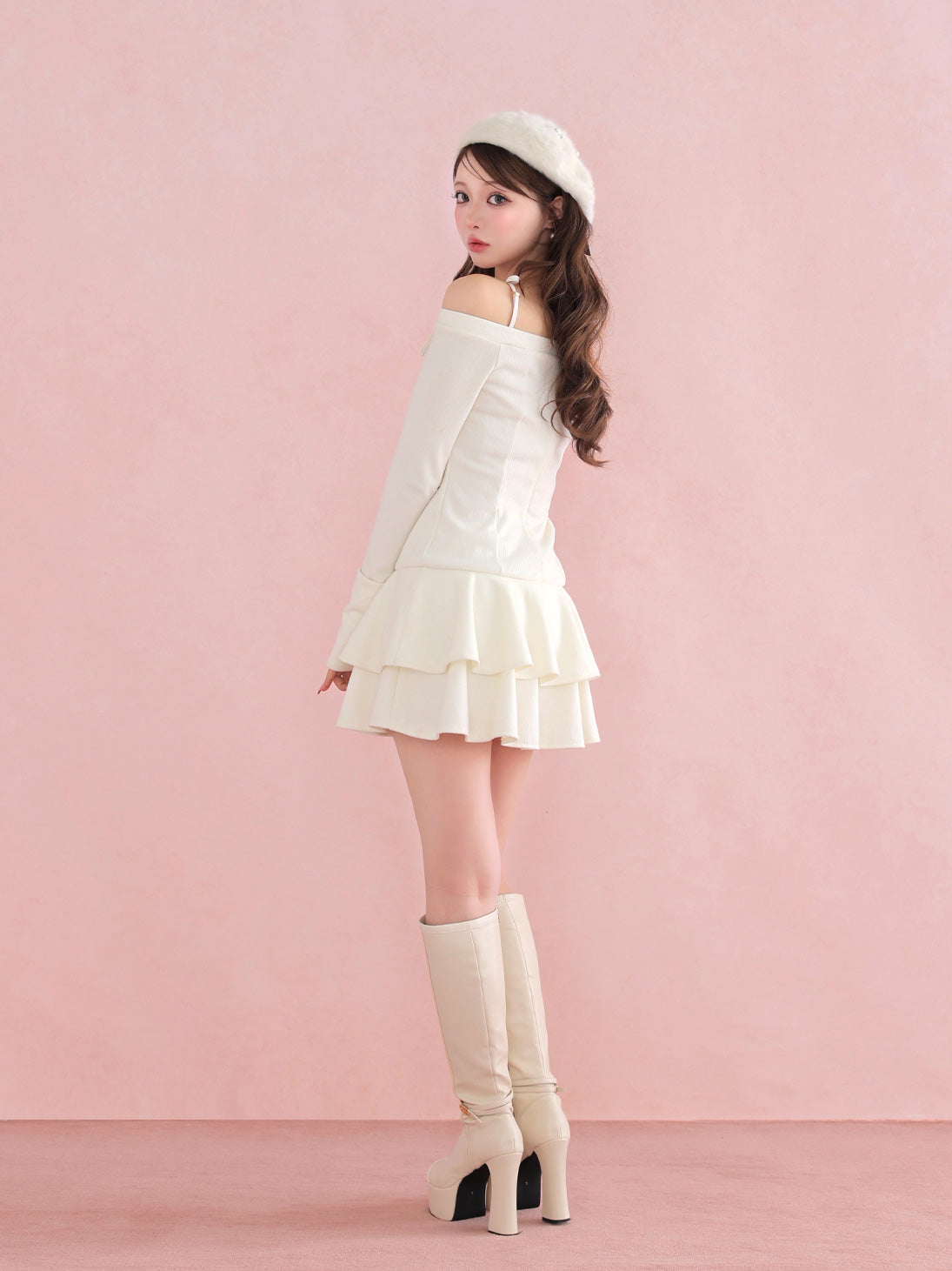 【Pre Order】Ribbon strap tiered frill mini onepiece(eme10811)